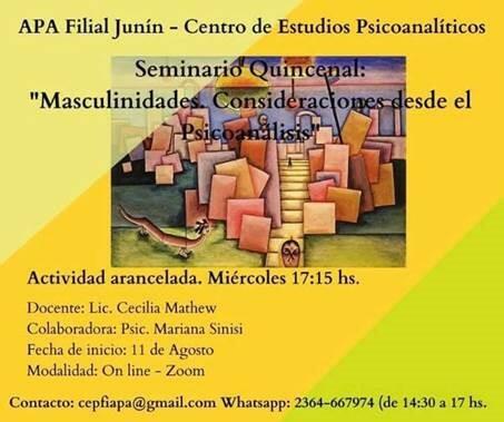 Seminario quincenal: "Masculinidades. Consideraciones desde el psicoanálisis".  