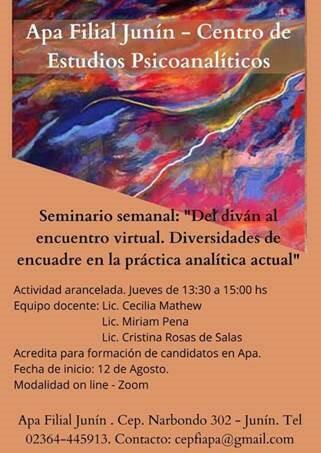 Seminario semanal: "Del diván al encuentro virtual. Diversidades de encuadre en la práctica analítica actual"